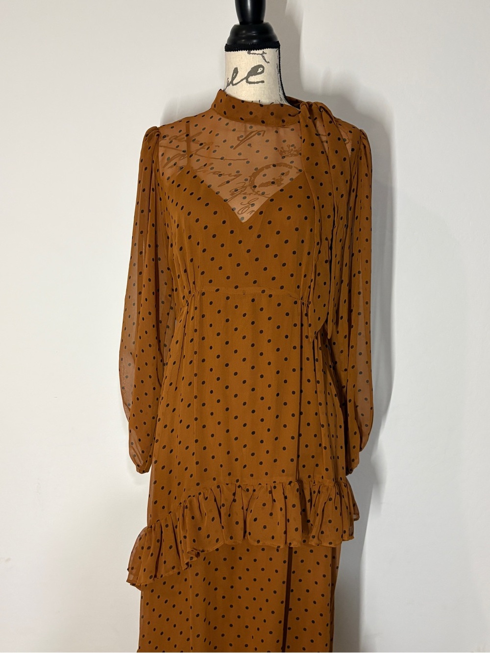 Zara Brown Polka Dot Ruffle Midi Dress
